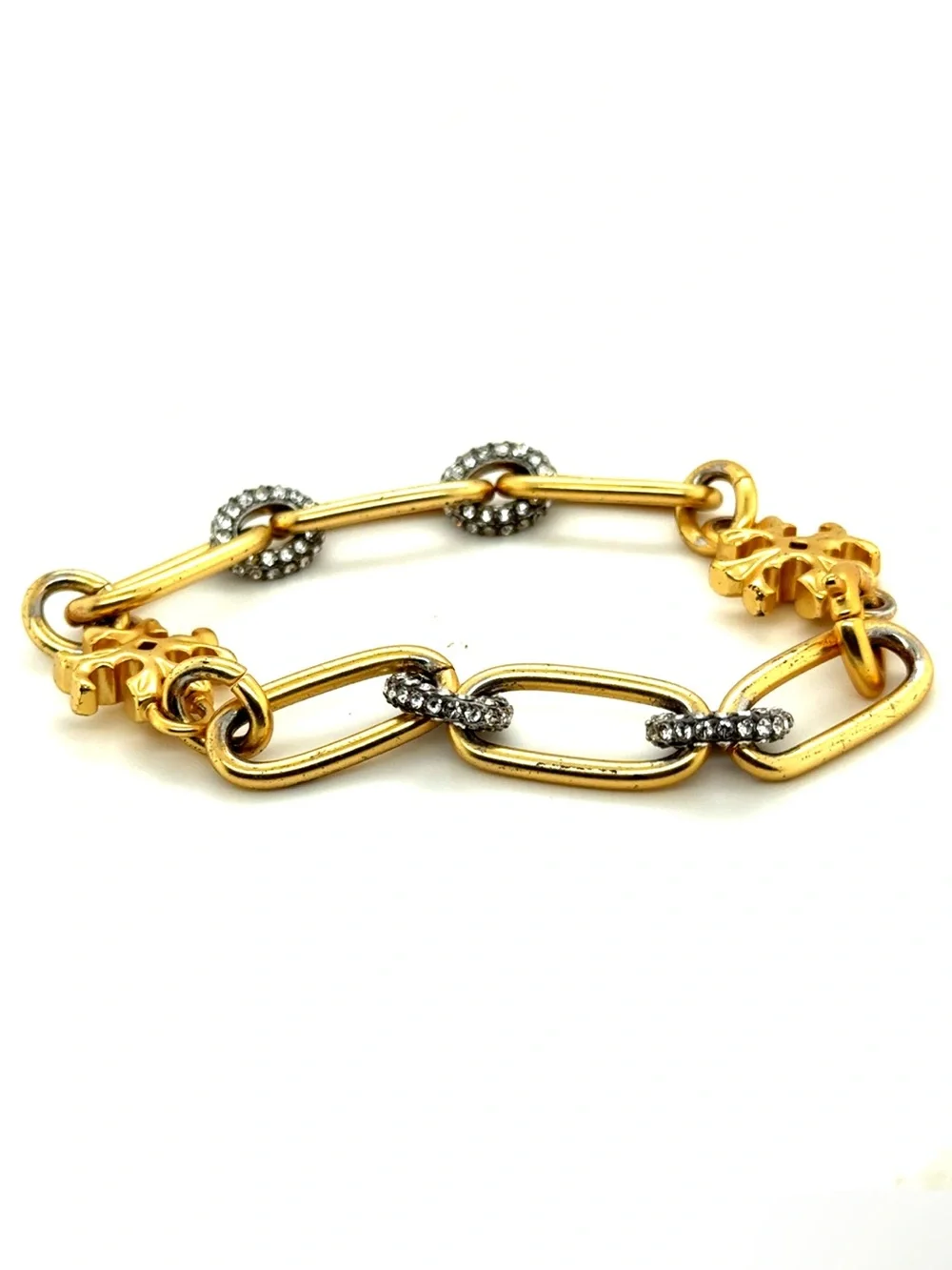 Tory‎ Burch Gold Link Bracelet with Crystal Accents